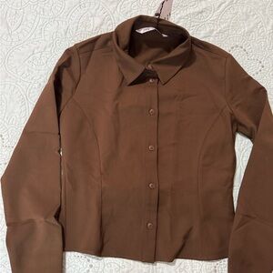 New….Zara Brown Button-Up Blouse